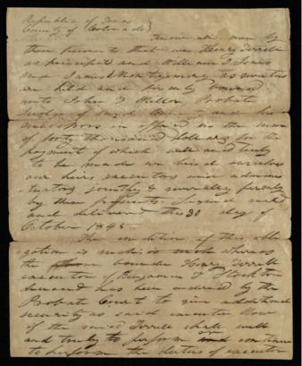 Acknowledgment of debt to Probate Court Judge John Miller for $40,000