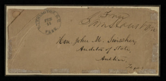 Free franked envelope from Houston to the Honorable John M. Swisher, Auditor of the State