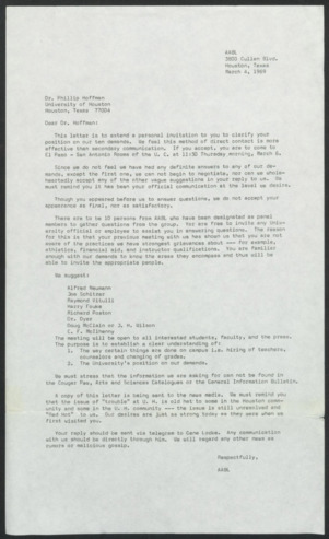 Afro-Americans for Black Liberation (AABL), Mixed materials following President Hoffman's response to AABL