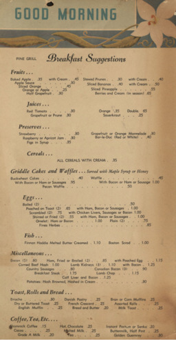 Pine Grill breakfast menu