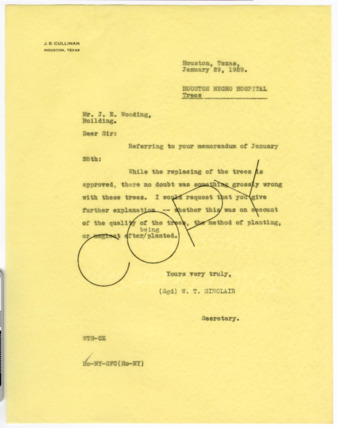 Letter from W. T. Sinclair to J. E. Wooding, 1929 January 29