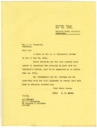 Letter from W. W. Moore to W. T. Sinclair, 1931 May 22