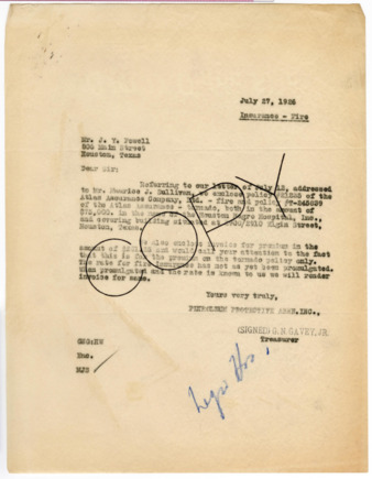 Letter from G. N. Gavey, Jr. to J. Y. Powell, 1926 July 27