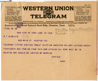 Telegram from "Curious" to W. T. Sinclair