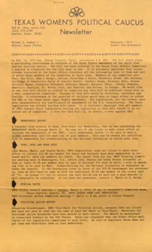 Texas Women's Political Caucus Newsletter, Vol. 3, No. 4, February 1975