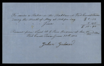 Receipt for $10.98 for services in the bake house in Fort Ewell