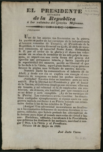 El Preisdente Interino de la Republica a los Valientes del Ejercito Mejicano