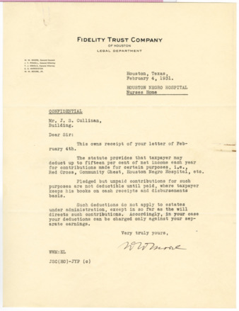 Letter from W. W. Moore to J. S. Cullinan, 1931 February 4