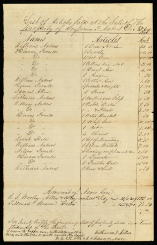 Sales receipt of the property of Benjamin F. Nabers