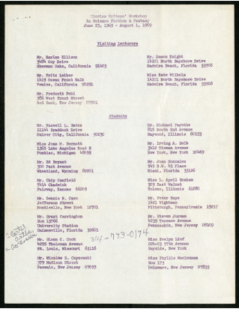 Clarion Writers' Workshop in Science Fiction & Fantasy