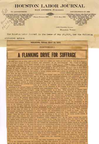 A Flanking Drive For Suffrage, Houston Labour Journal, May 18, 1918