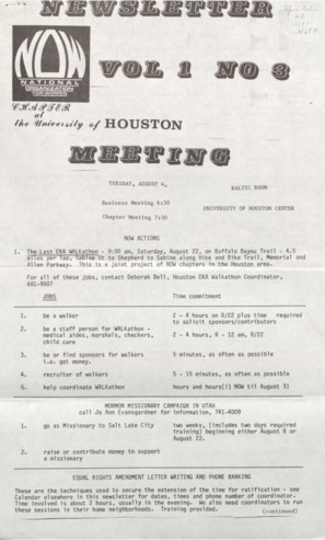 University of Houston NOW Newsletter, Vol. 1, No. 3, August 1981