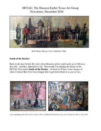 HETAG: The Houston Earlier Texas Art Group Newsletter, No. 9, December 2016