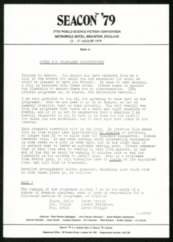 Seacon '79,  Notes For Programme Participants