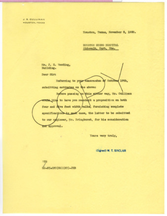 Letter from W. T. Sinclair to J. E. Wooding, 1928 November 8