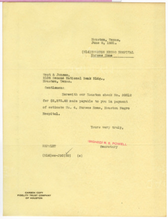 Letter from R. E. Powell to West & Jensen, 1931 June 6