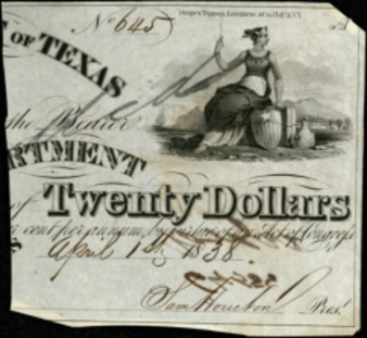 Government of Texas, Right half of monetary bill for $20
