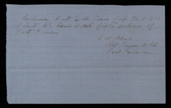 Receipt for $50, delivered to Fort Ewell Texas from the Post Fund