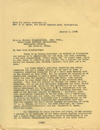 Letter from Minnie Fisher Cunningham to Miss M. Eleanor Brackenridge