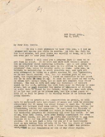 Letter from Mrs. A. C. Goeth to Mrs. Goeth