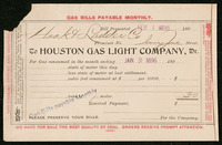 Bill from Houston Gas Light Company to Hook and Ladder Company