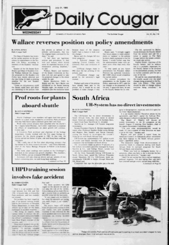 The Daily Cougar. Vol. 51, No. [119], July 31, 1985.