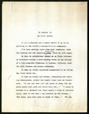 Fritz Leiber's speech for Seacon '79
