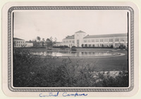 Exterior view of the Roy G. Cullen Memorial Building across the Reflection Pool
