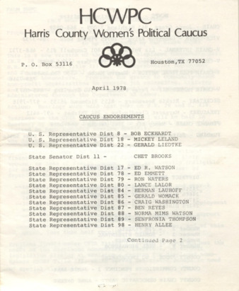 Harris County Women's Political Caucus, April 1978