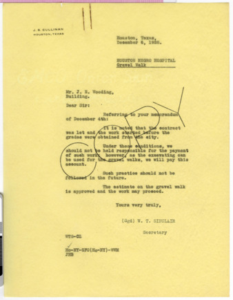 Letter from W. T. Sinclair to J. E. Wooding, 1928 December 6