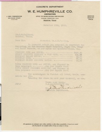 Letter from J. Geo. Fredericks to J. S. Cullinan, 1928 November 10