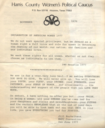 Harris County Women's Political Caucus, November 1978