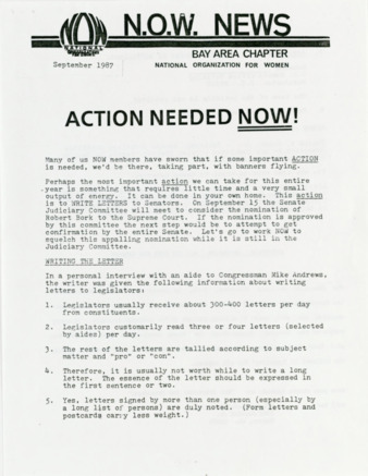 NOW News Bay Area Chapter, September 1987
