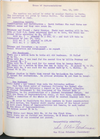Hardbound Senate Journal, House of Representatives, Minutes, December 12, 1962