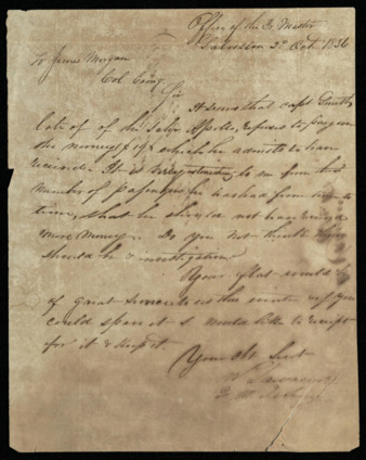 Letter from William Lawrence to Col. James Morgan regarding an unpaid loan