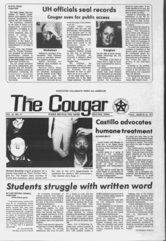 The Daily Cougar. Vol. [43], No. 91, March 22, 1977.