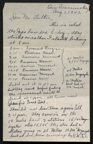 Letter from Adam Welker to Mr. [W. L.] Fulton, 1943 August 1