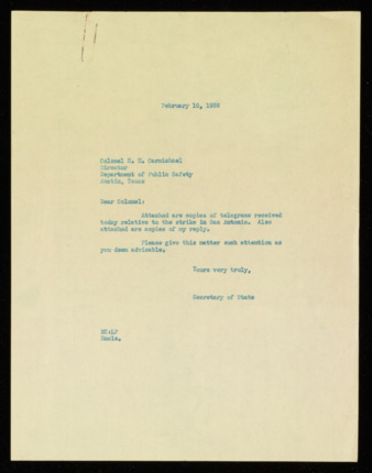 Letter from Cordell Hull to Horace H. Carmichael, 1938 Feburary 10