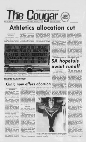 The Daily Cougar. Vol. 39, No. 89, March 27, 1973.