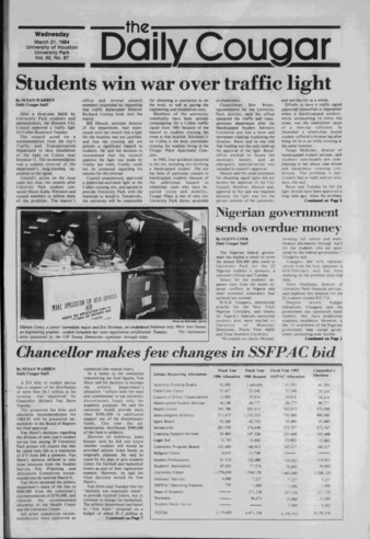 The Daily Cougar. Vol. 50, No. 87, March 21, 1984.