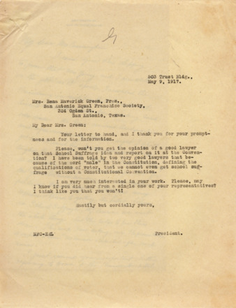Correspondence between Minnie Fisher Cunningham and Rena M. Green, 1917