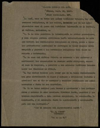 Translation of General Orders No. 297, Headquarters of the Army, September 24, 1847