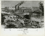 Paddle wheel steamship at port