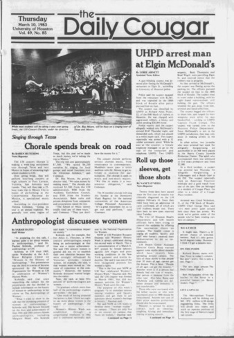 The Daily Cougar. Vol. 49, No. 85, March 10, 1983.