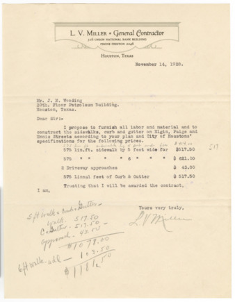 Letter from L. V. Miller to J. E. Wooding, 1928 November 14