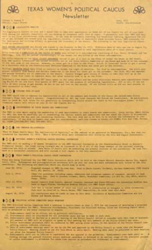Texas Women's Political Caucus Newsletter, Vol. 3, No. 9, June 1975