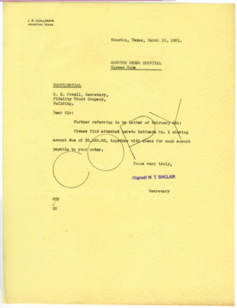 Letter from W. T. Sinclair to R. E. Powell, 1931 March 10