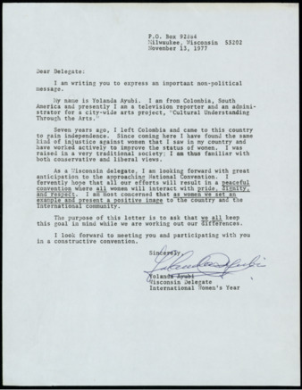 Letter from Yolanda Ayubi to Marjorie Randal, 1977 November 13