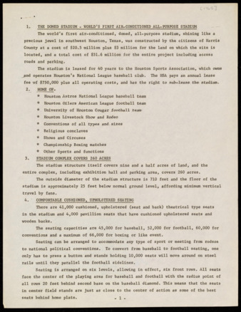 Press release regarding factual information about the Astrodome