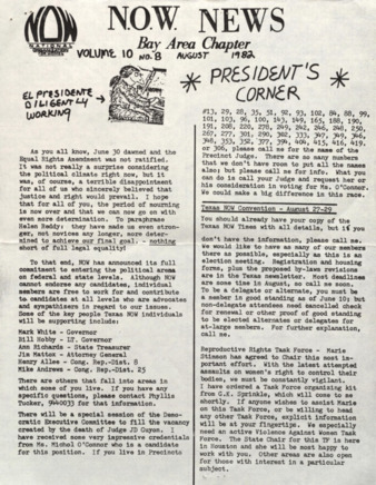 NOW News Bay Area Chapter, Vol. 10, No. 8, August 1982
